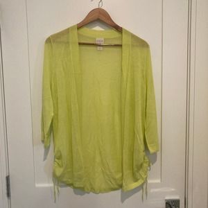 Chico's Chartreuse Lightweight Tie Detail 3/4 Sleeve Cardigan - Chico's 2/L